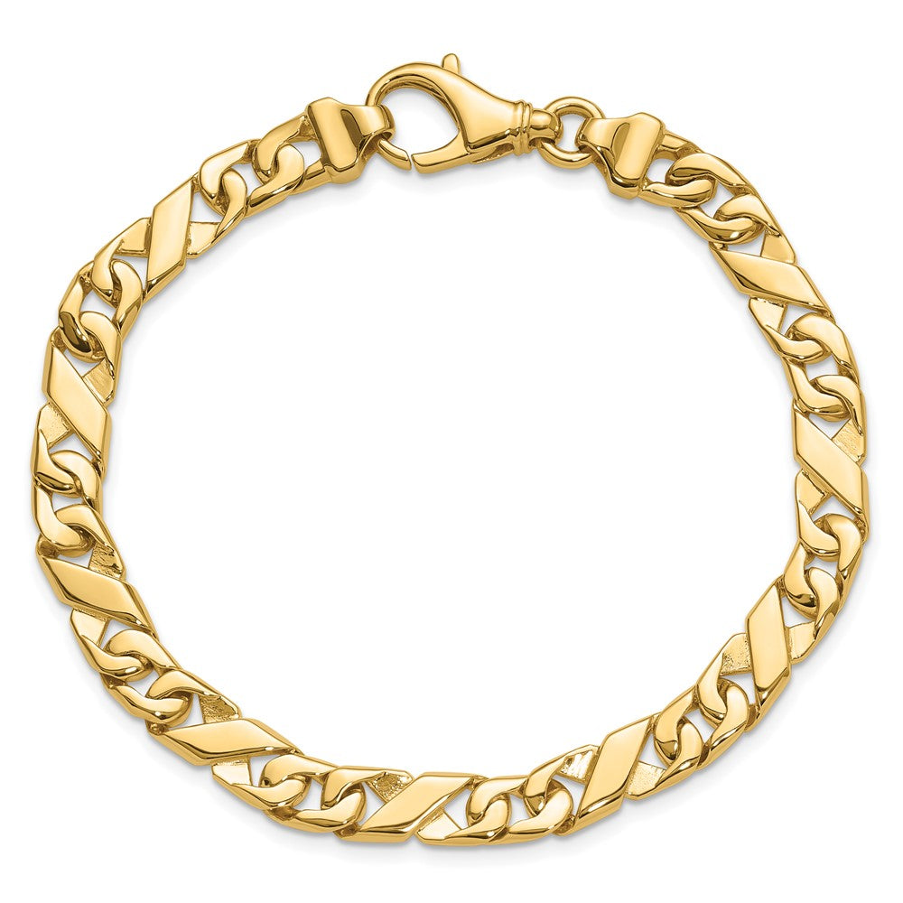 Solid 14K Yellow Gold 9 inch 6.7mm Hand Polished Fancy Link with Fancy Lobster Clasp Bracelet