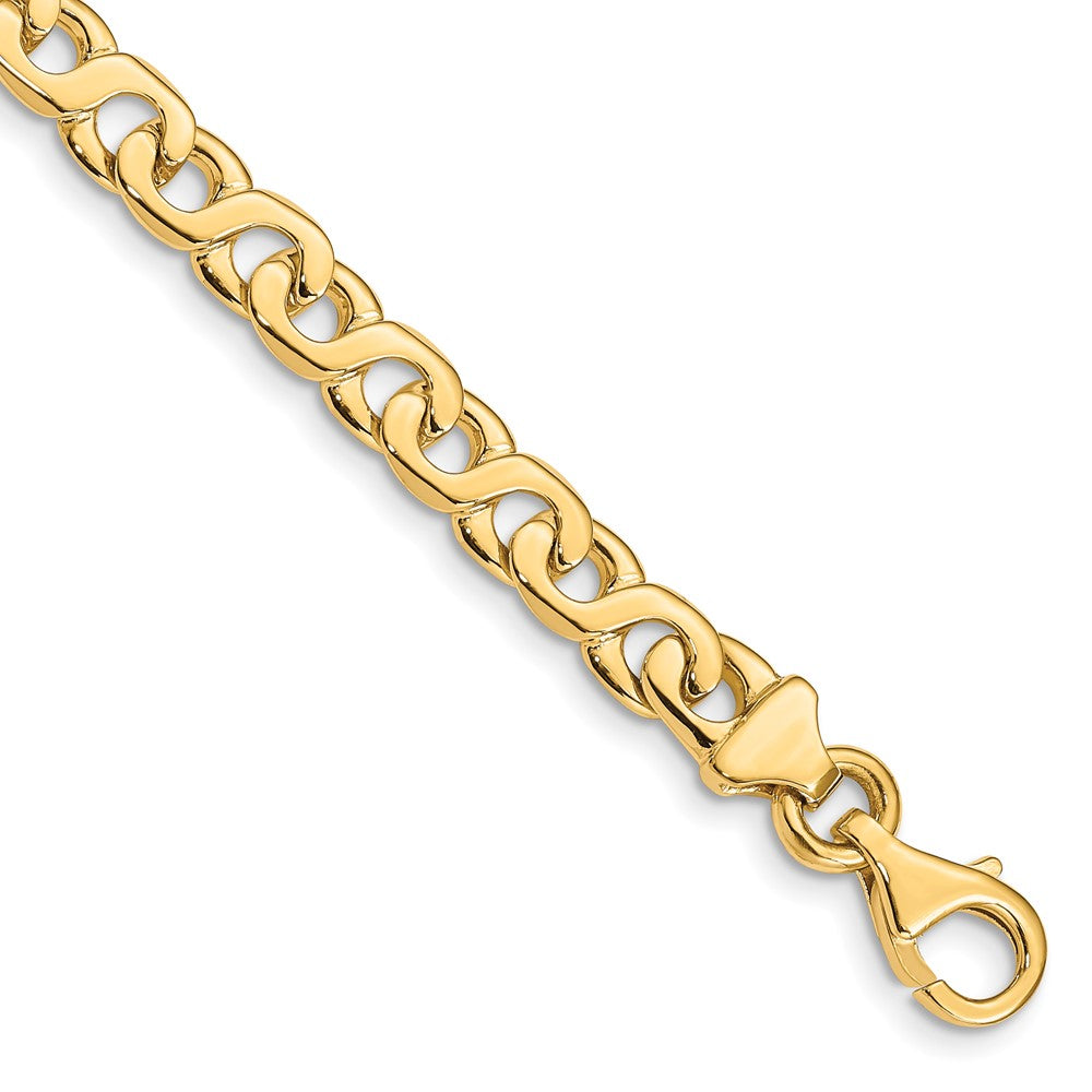 Solid 14K Yellow Gold 9 inch 6.2mm Hand Polished Fancy Link with Fancy Lobster Clasp Bracelet