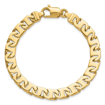 Solid 14K Yellow Gold 9 inch 8.4mm Hand Polished Fancy Link with Fancy Lobster Clasp Bracelet