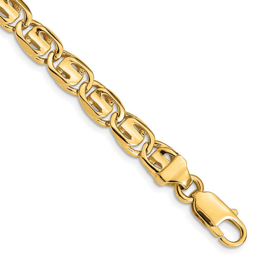 Solid 14K Yellow Gold 24 inch 7.5mm Hand Polished Fancy Link with Lobster Clasp Chain Necklace