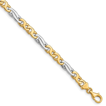 Solid 14K Two-tone Gold 8 inch 6mm Hand Polished Fancy Link with Fancy Lobster Clasp Bracelet