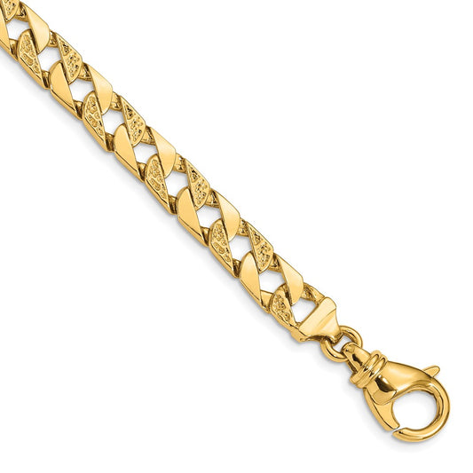 Solid 14K Yellow Gold 18 inch 7.5mm Hand Polished Fancy Link with Fancy Lobster Clasp Chain Necklace