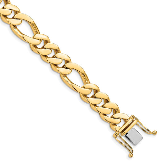 Solid 14K Yellow Gold 9 inch 11.8mm  Hand Polished Figaro Link with Box Catch Bracelet