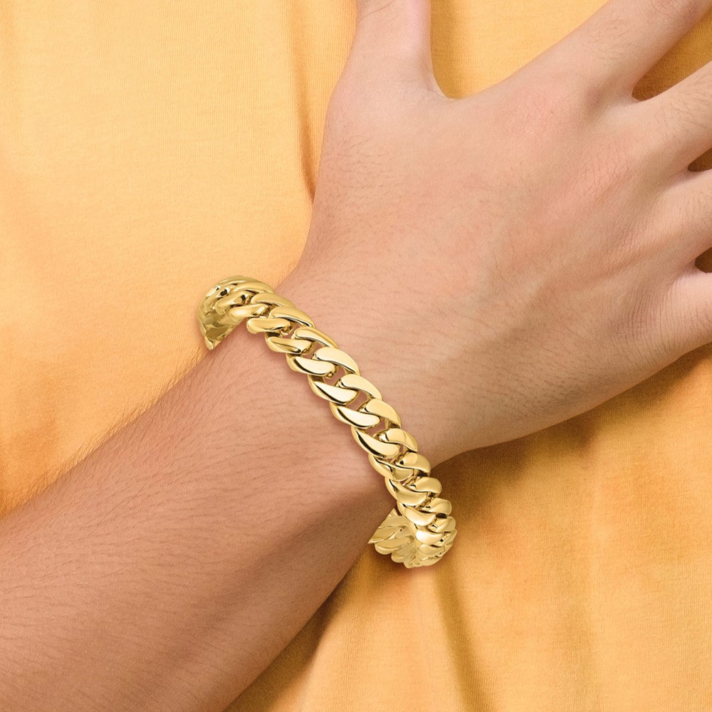 Solid 14K Two-tone Gold 8.5 inch 10.75mm Hand Polished Fancy Link with Fancy Lobster Clasp Bracelet