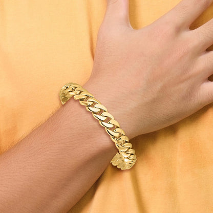 Solid 14K Two-tone Gold 8.5 inch 10.75mm Hand Polished Fancy Link with Fancy Lobster Clasp Bracelet