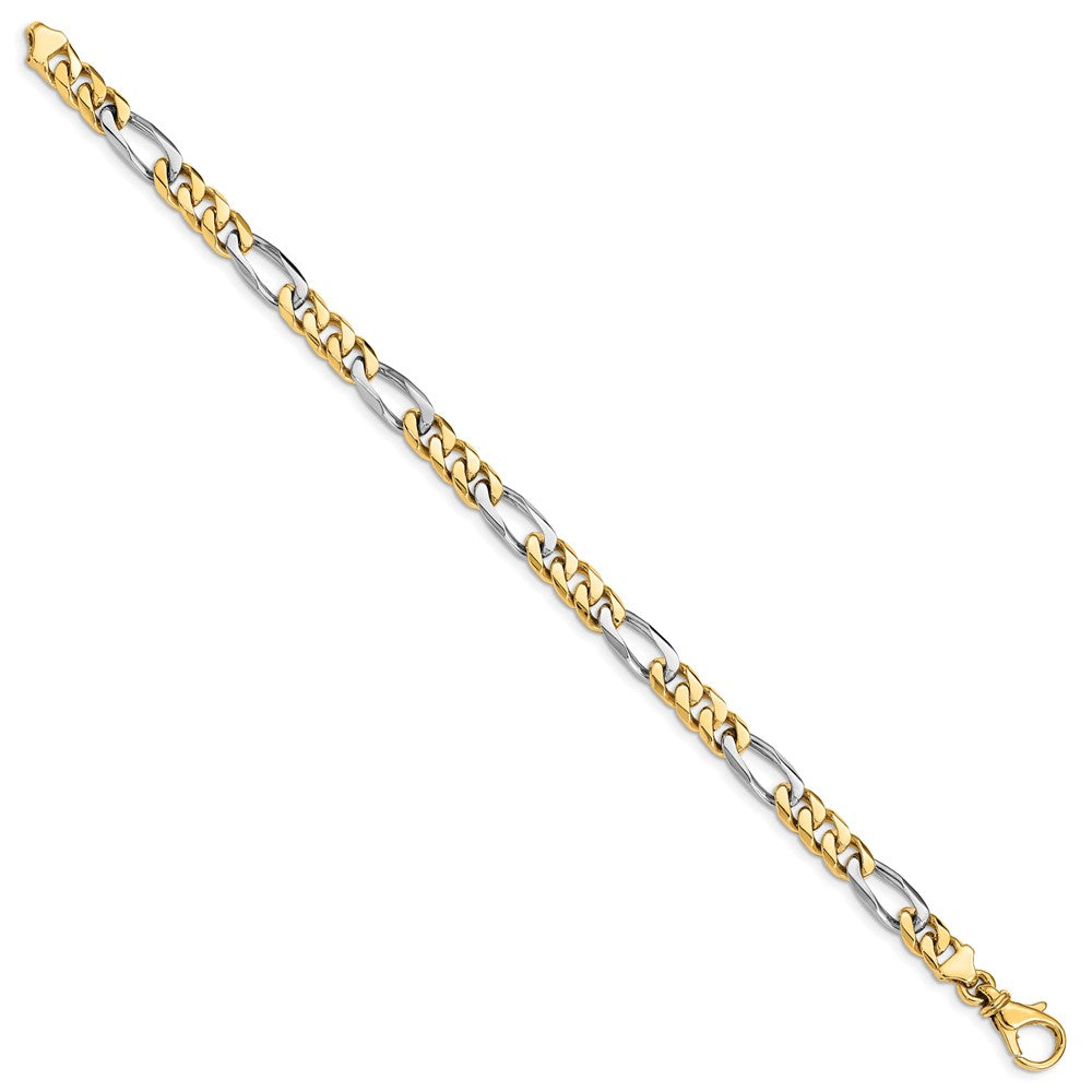 Solid 14K Two-tone Gold 8 inch 6.1mm Hand Polished Fancy Link with Fancy Lobster Clasp Bracelet