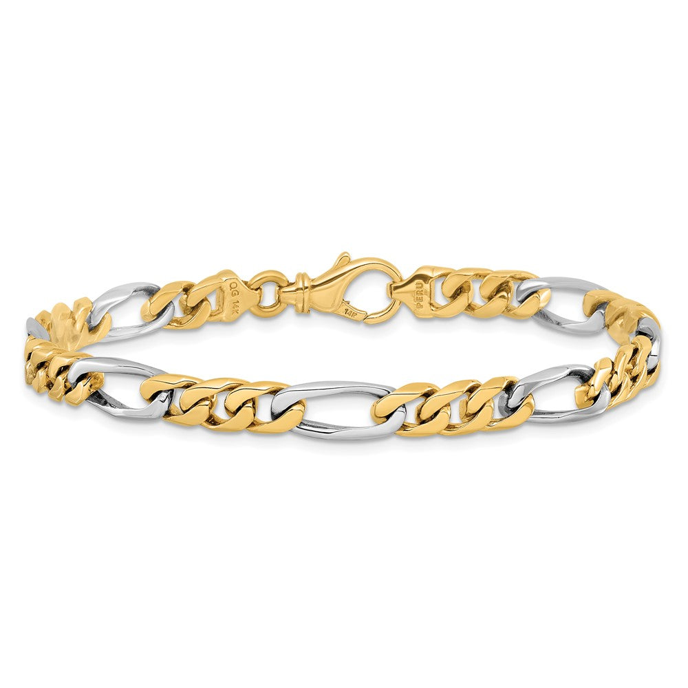 Solid 14K Two-tone Gold 8 inch 6.1mm Hand Polished Fancy Link with Fancy Lobster Clasp Bracelet