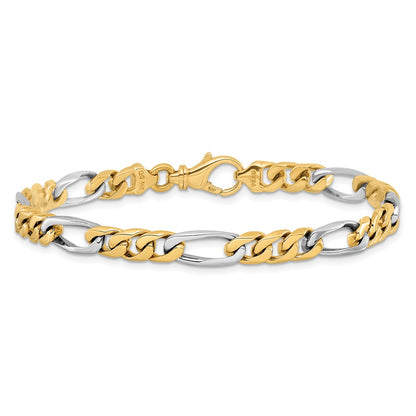 Solid 14K Two-tone Gold 8 inch 6.1mm Hand Polished Fancy Link with Fancy Lobster Clasp Bracelet