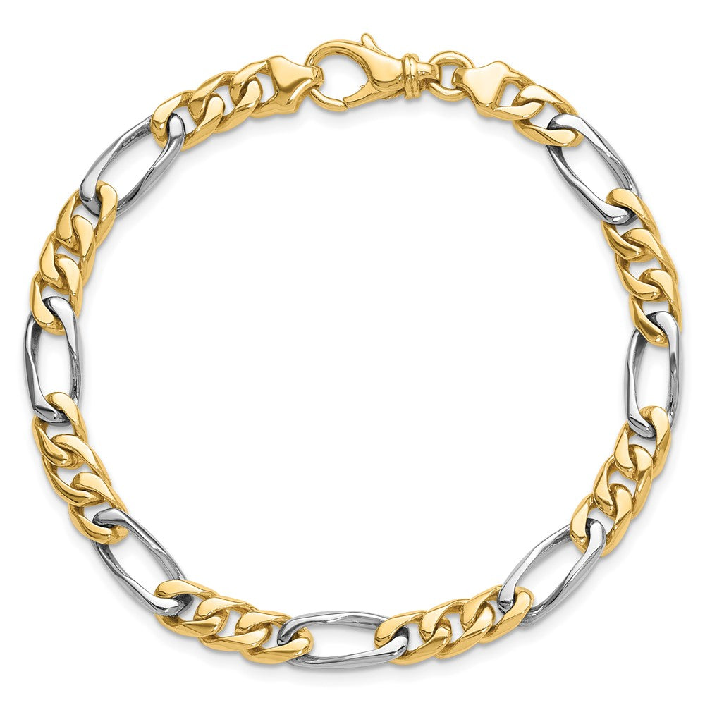 Solid 14K Two-tone Gold 8 inch 6.1mm Hand Polished Fancy Link with Fancy Lobster Clasp Bracelet