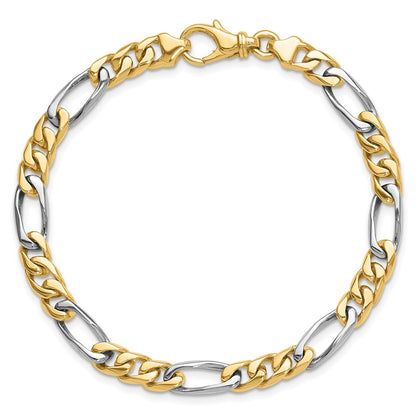Solid 14K Two-tone Gold 8 inch 6.1mm Hand Polished Fancy Link with Fancy Lobster Clasp Bracelet