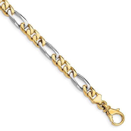 Solid 14K Two-tone Gold 9 inch 6.1mm Hand Polished Fancy Link with Fancy Lobster Clasp Bracelet
