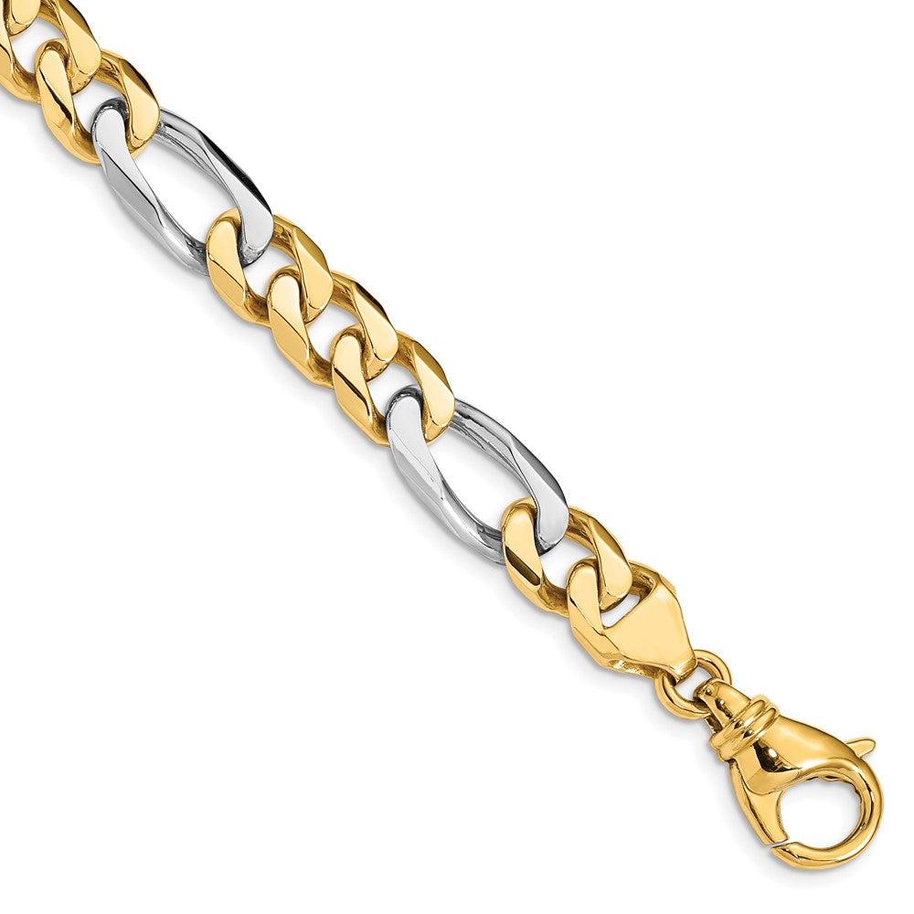 Solid 14K Two-tone Gold 9 inch 8.5mm Hand Polished Fancy Link with Fancy Lobster Clasp Bracelet