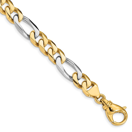 Solid 14K Two-tone Gold 9 inch 8.5mm Hand Polished Fancy Link with Fancy Lobster Clasp Bracelet