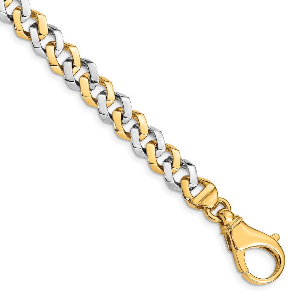 Solid 14K Two-tone Gold 22 inch 8mm Hand Polished Fancy Link with Fancy Lobster Clasp Chain Necklace