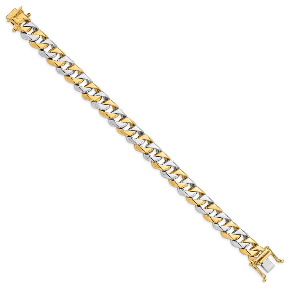 Solid 14K Two-tone Gold 8.5 inch 11.2mm Hand Polished Fancy Link with Box Catch Clasp Bracelet