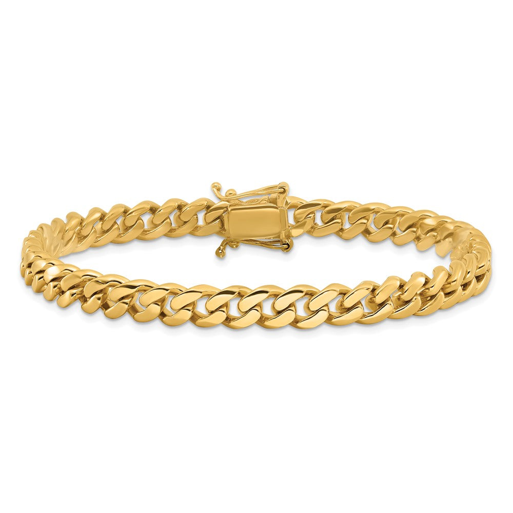 Solid 14K Yellow Gold 8.25 inch 7mm Hand Polished Miami Cuban Link with Box Catch Clasp Bracelet