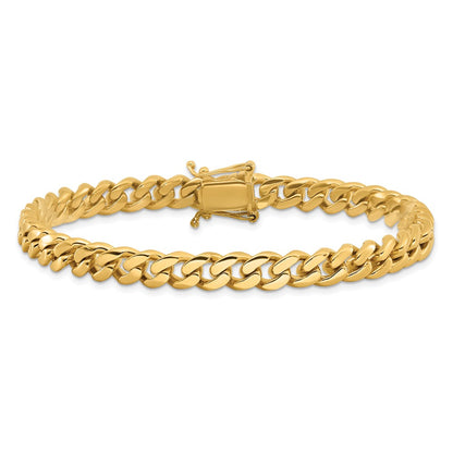 Solid 14K Yellow Gold 8.25 inch 7mm Hand Polished Miami Cuban Link with Box Catch Clasp Bracelet