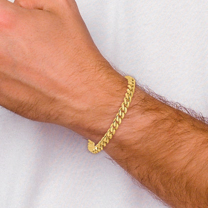 Solid 14K Yellow Gold 8.25 inch 7mm Hand Polished Miami Cuban Link with Box Catch Clasp Bracelet
