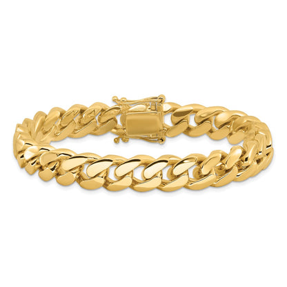 Solid 14K Yellow Gold 8.25 inch 10.7mm Hand Polished Miami Cuban Link with Box Catch Clasp Bracelet