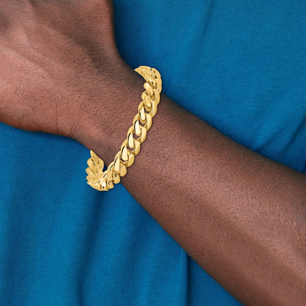 Solid 14K Yellow Gold 8.25 inch 10.7mm Hand Polished Miami Cuban Link with Box Catch Clasp Bracelet
