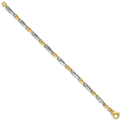 Solid 14K Two-tone Gold 8.5 inch 5mm Hand Polished Fancy Link with Fancy Lobster Clasp Bracelet