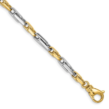 Solid 14K Two-tone Gold 8.5 inch 5mm Hand Polished Fancy Link with Fancy Lobster Clasp Bracelet