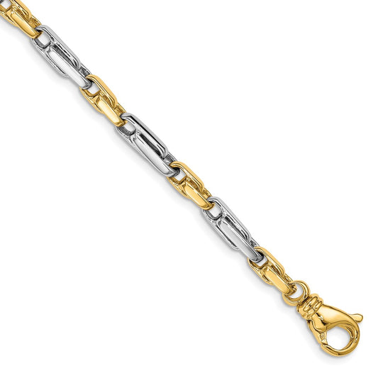 Solid 14K Two-tone Gold 8.5 inch 5mm Hand Polished Fancy Link with Fancy Lobster Clasp Bracelet