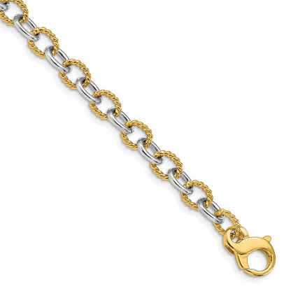 Solid 14K Two-tone Gold 8.5 inch 6.5mm Hand Polished  and Textured Fancy Link with Fancy Lobster Clasp Bracelet