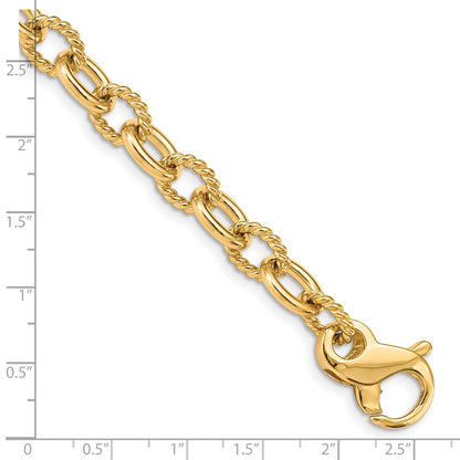 Solid 14K Yellow Gold 8.5 inch 7.8mm Hand Polished and Textured Fancy Link with Fancy Lobster Clasp Bracelet
