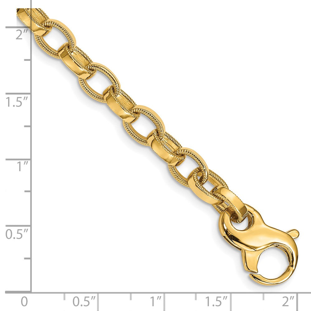 Solid 14K Yellow Gold 24 inch 6.2mm Hand Polished with Ridged Edge Fancy Link Fancy Lobster Clasp Chain Necklace