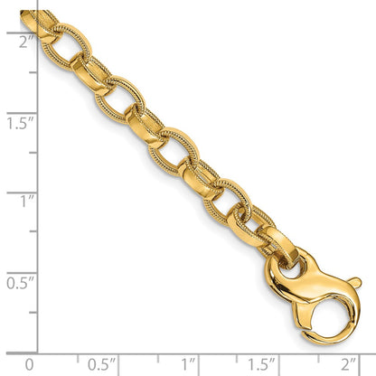 Solid 14K Yellow Gold 24 inch 6.2mm Hand Polished with Ridged Edge Fancy Link Fancy Lobster Clasp Chain Necklace