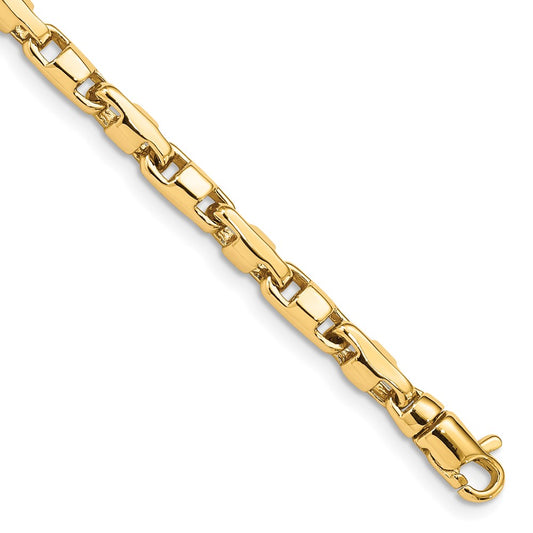 Solid 14K Yellow Gold 18 inch 4mm Hand Polished Fancy Link with Lobster Clasp Chain Necklace
