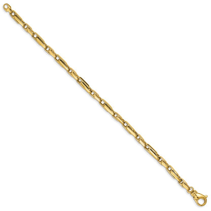 Solid 14K Yellow Gold 8.5 inch 5mm Hand Polished Fancy Link with Fancy Lobster Clasp Bracelet