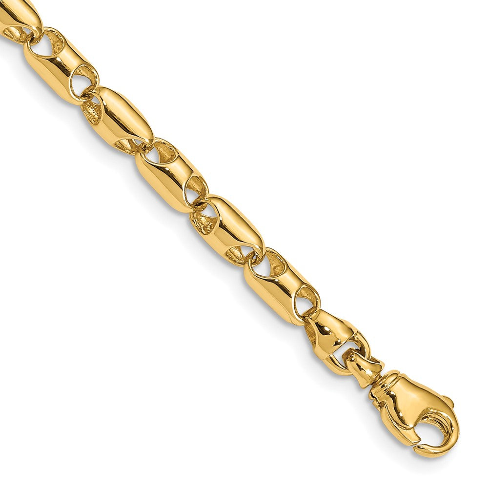 Solid 14K Yellow Gold 18 inch 4.1mm Fancy Barrel Link with Fancy Lobster Clasp Chain Necklace