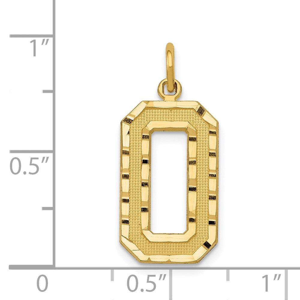 14k Yellow Gold Large Brushed Diamond-cut Number 0 Charm