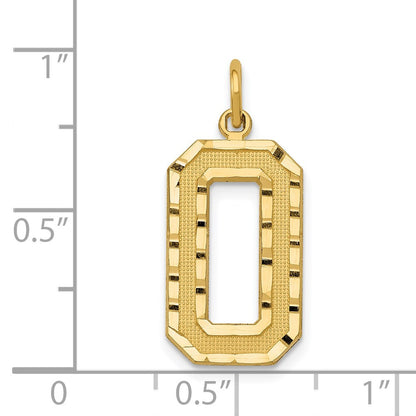 14k Yellow Gold Large Brushed Diamond-cut Number 0 Charm