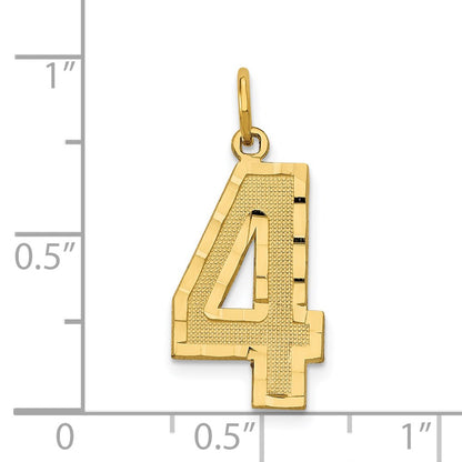 14k Yellow Gold Large Brushed Diamond-cut Number 4 Charm