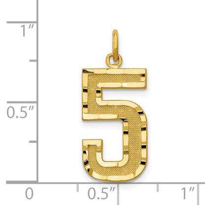 14k Yellow Gold Large Brushed Diamond-cut Number 5 Charm