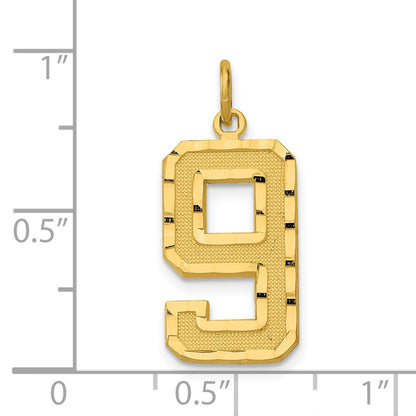 14k Yellow Gold Large Brushed Diamond-cut  Number 9 Charm