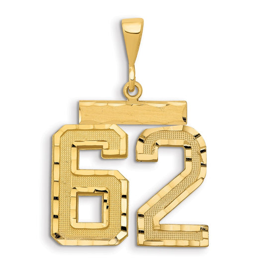 14k Yellow Gold Large Brushed  Diamond-cut Number 62 Charm