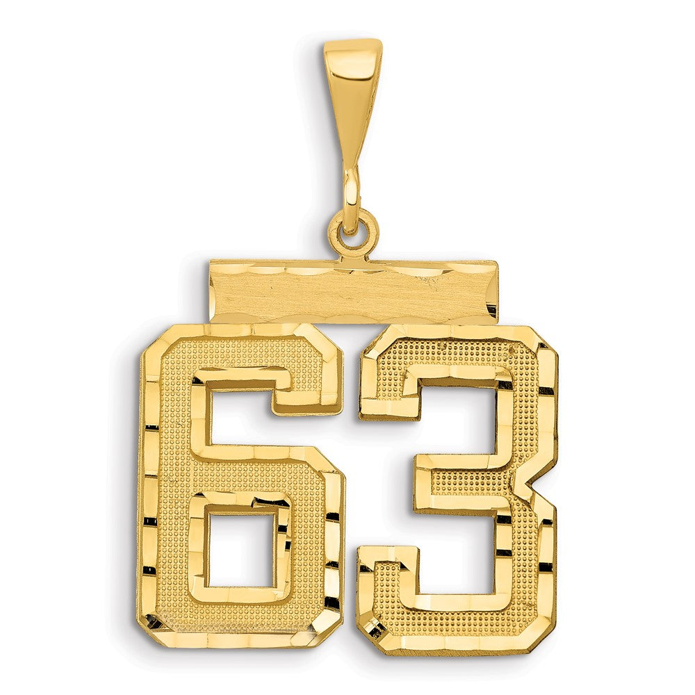 14k Yellow Gold Large Brushed  Diamond-cut Number 63 Charm