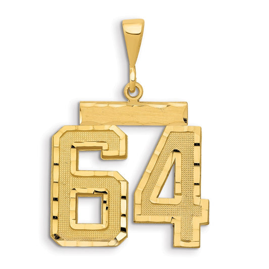 14k Yellow Gold Large Brushed Diamond-cut Number 64 Charm