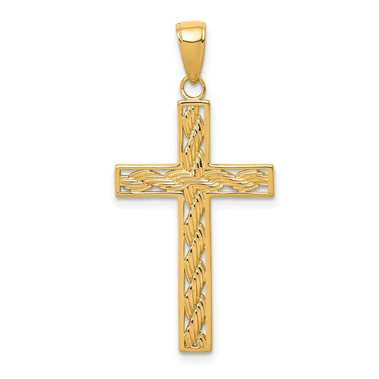 14k Yellow Gold Rope Cross Pendant
