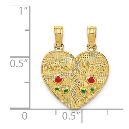 14k Yellow Gold Enameled MOTHER - DAUGHTER Break-apart Pendant
