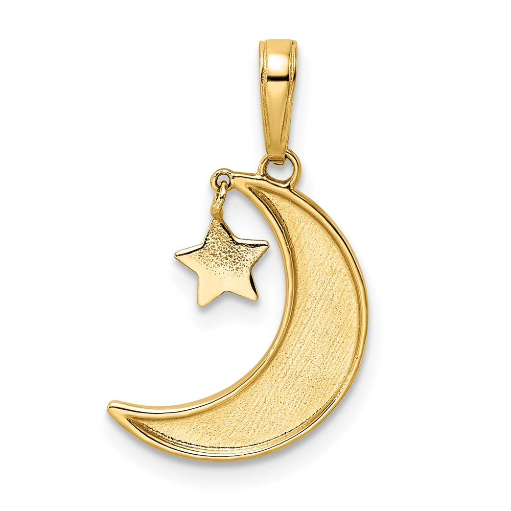 14k Yellow & Rhodium Gold & White Rhodium Moon w/ Dangle Star Pendant