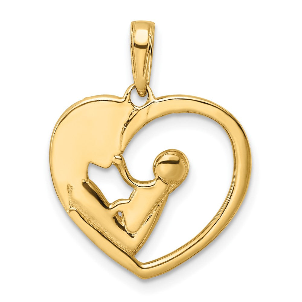 14k Yellow & Rhodium Gold and White Rhodium Diamond-cut Mother and Baby Heart Pendant