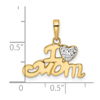 14k Yellow u0026 Rhodium Gold w/White Rhodium Diamond-cut I Heart Mom Pendant