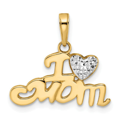 14k Yellow u0026 Rhodium Gold w/White Rhodium Diamond-cut I Heart Mom Pendant