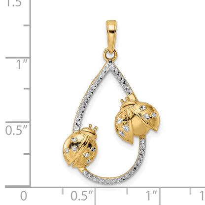 14k Yellow u0026 Rhodium Gold w/White Rhodium Diamond-cut Ladybug Teardrop Pendant
