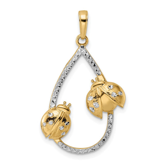14k Yellow u0026 Rhodium Gold w/White Rhodium Diamond-cut Ladybug Teardrop Pendant